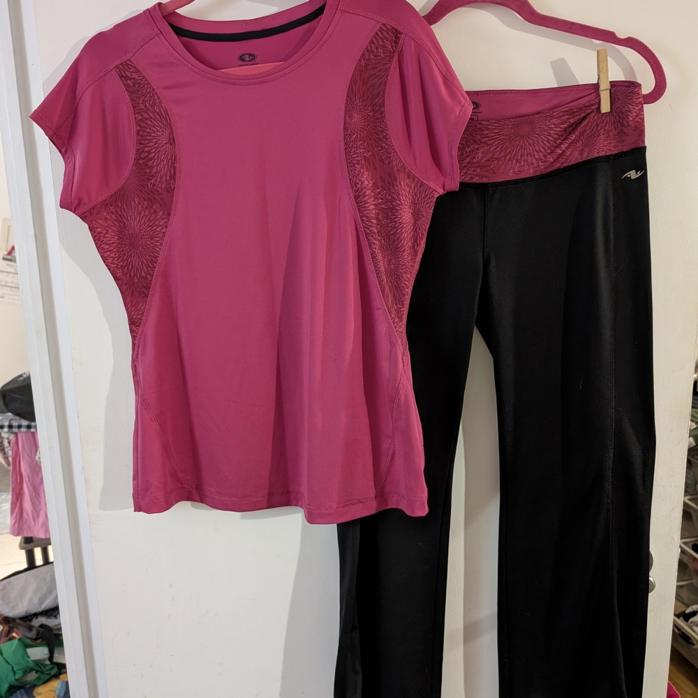 Athletic Works Fuchsia Top and Black Pants Set